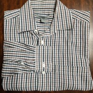 M 100% Cotton Johnston and Murphy Black and Brown Stripe button down